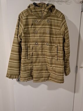 Bonfire Green/Tan Striped Double-breasted "Taylor" Snowboarding Jacket (Size L)